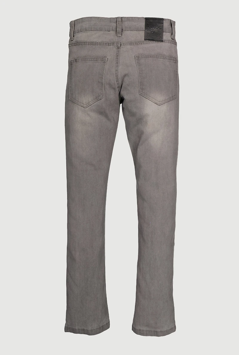 Boys Mid Rise Skinny Leg Distressed Stretch Jeans, Grey,