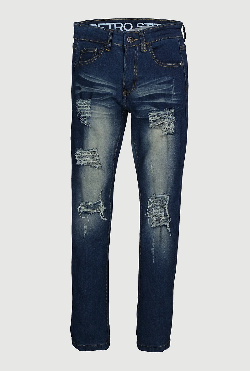Boys Distressed Stretch Skinny Jeans, Blue, Size 12