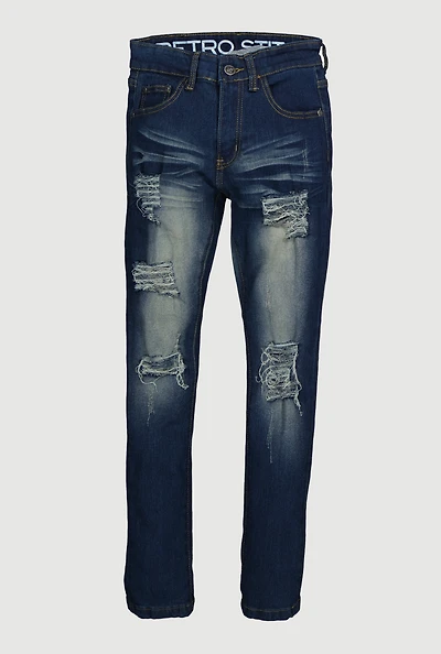 Boys Distressed Stretch Skinny Jeans, Blue, Size 12