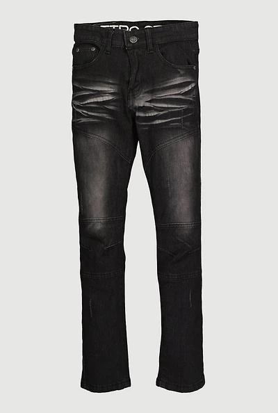 Boys Whiskered Stretch Moto Jeans, Black, Size 18