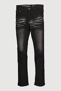 Boys Whiskered Stretch Moto Jeans, Black, Size 18