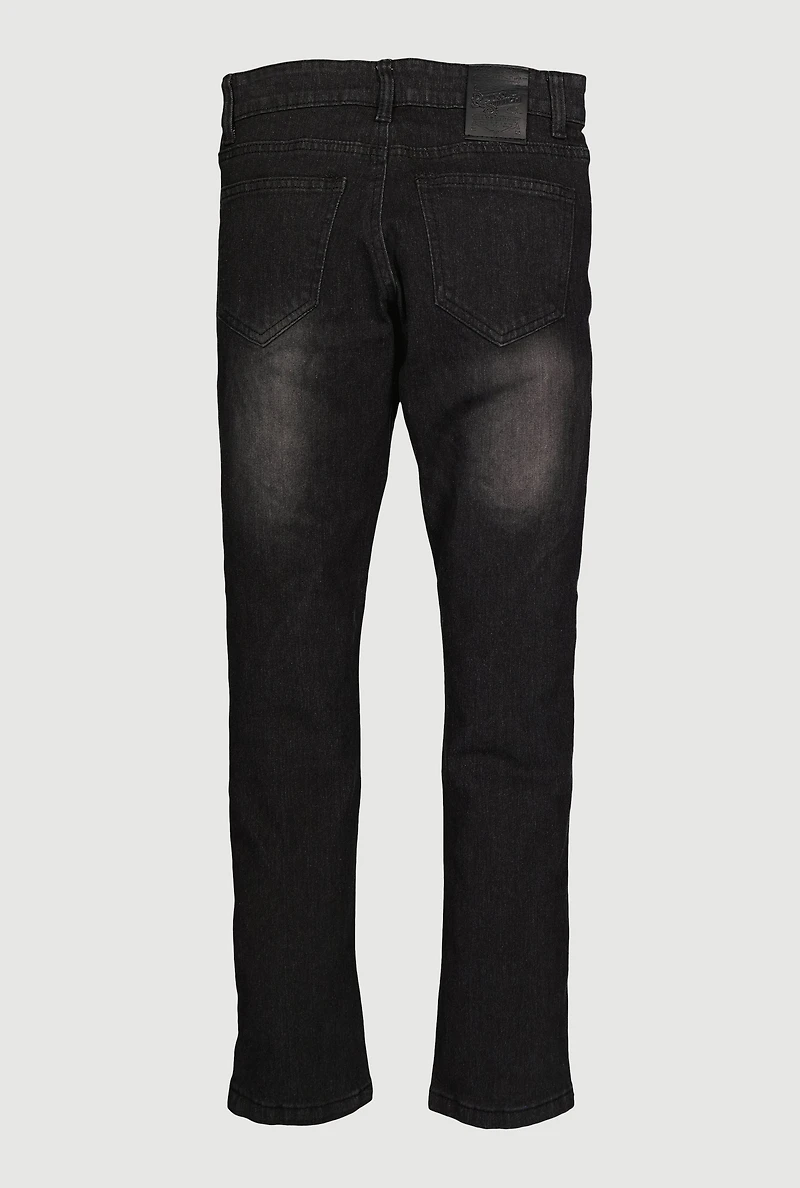 Boys Whiskered Stretch Moto Jeans, Black, Size 12