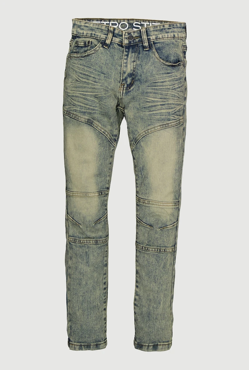 Boys Acid Wash Stretch Moto Jeans, Blue, Size 8