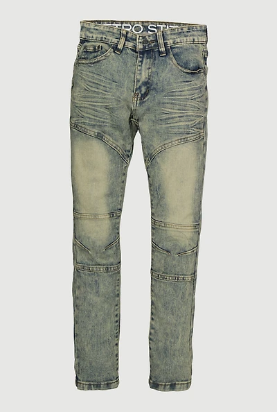 Boys Acid Wash Stretch Moto Jeans, Blue, Size 8