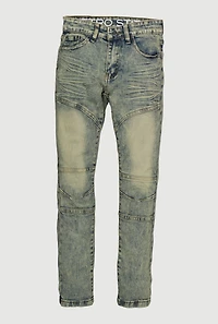 Boys Acid Wash Stretch Moto Jeans, Blue, Size 8
