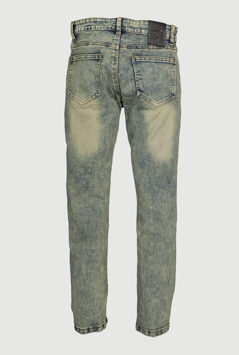 Boys Acid Wash Stretch Moto Jeans, Blue, Size 8