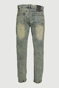 Boys Acid Wash Stretch Moto Jeans, Blue, Size 8