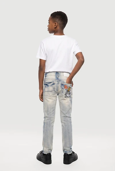 Boys Tom and Jerry Back Pocket Graphic Distressed Jeans