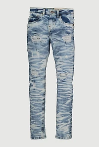 Boys Whiskered Distressed Skinny Leg Jeans, Blue, Size 14