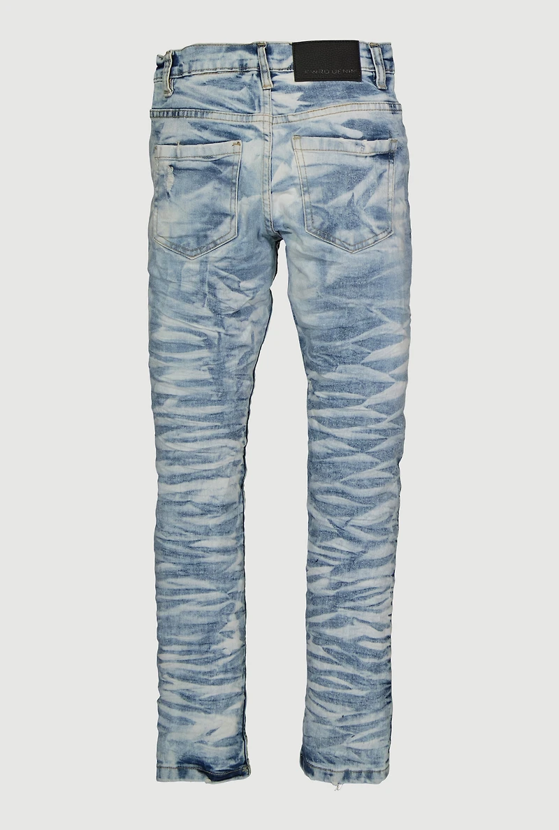 Boys Whiskered Distressed Skinny Leg Jeans, Blue, Size 14