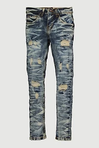 Boys Whiskered Distressed Skinny Jeans, Blue, Size 14