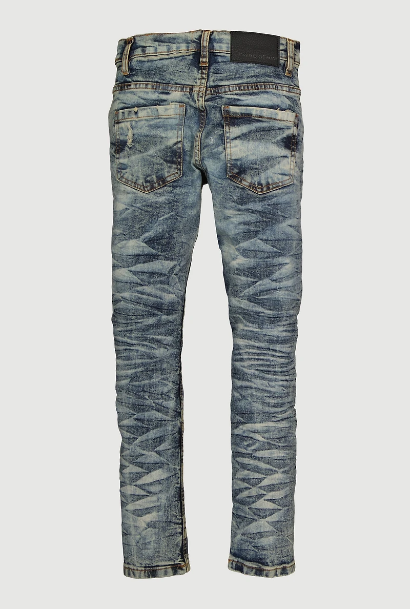 Boys Whiskered Distressed Skinny Jeans, Blue, Size 18