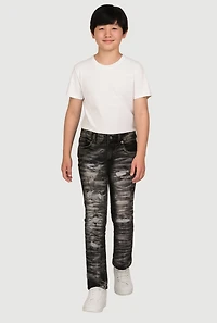 Boys Whiskered Skinny Leg Distressed Jeans, Black,