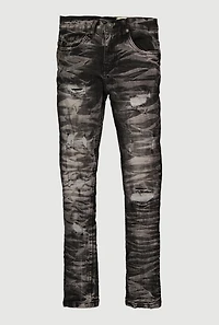 Boys Whiskered Skinny Leg Distressed Jeans, Black, Size 8