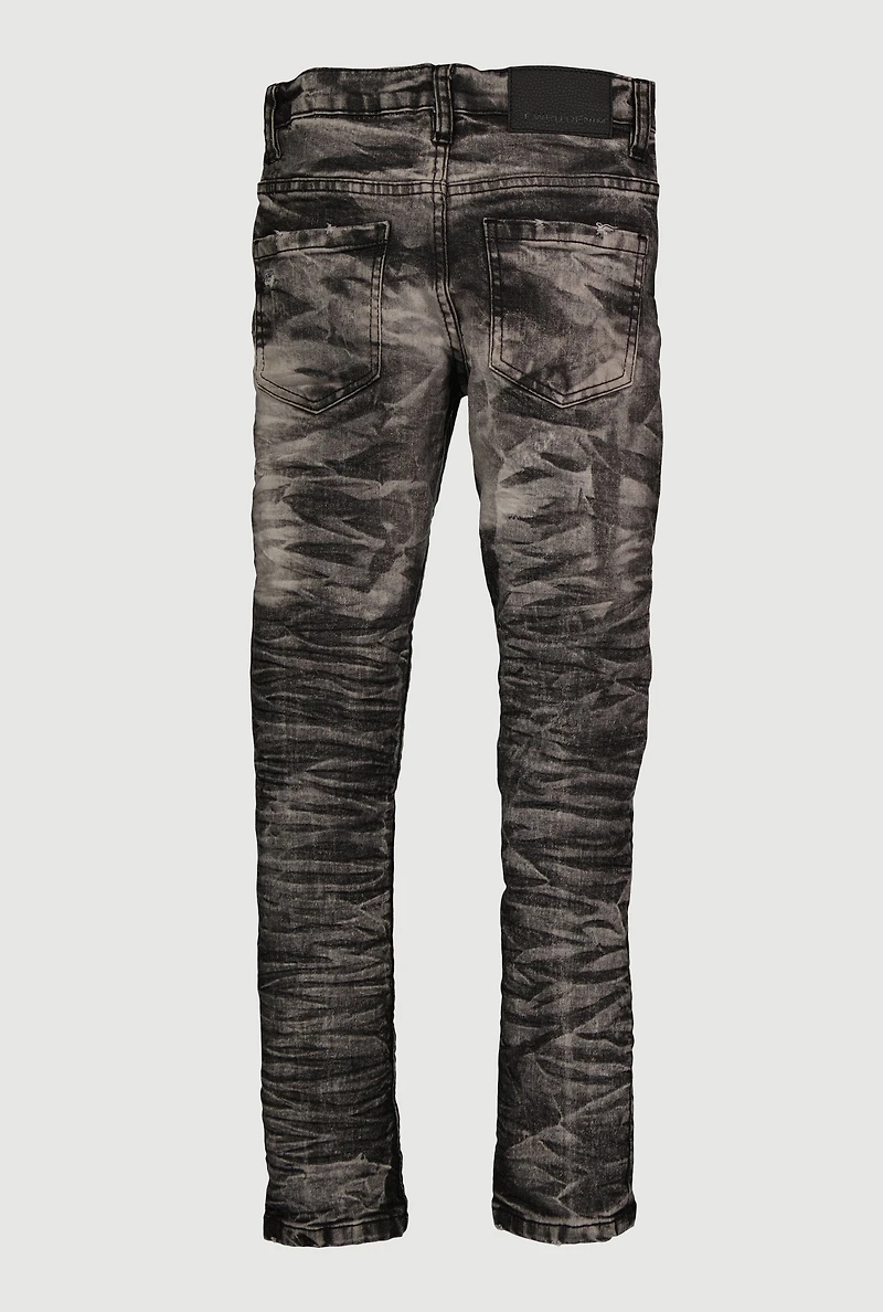 Boys Whiskered Skinny Leg Distressed Jeans, Black, Size 16