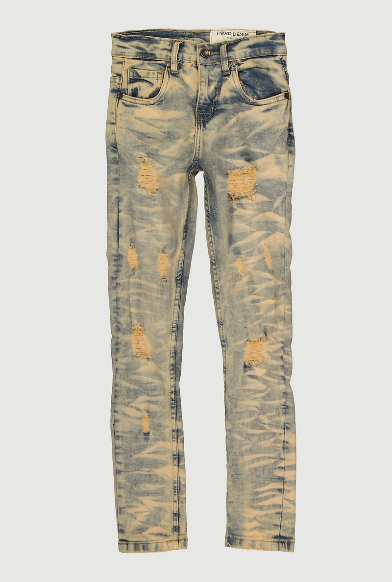 Boys Mid Rise Distressed Whiskered Skinny Jeans