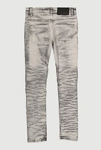 Boys Slim Leg Acid Wash Patch and Repair Whiskered Jeans, Grey, Size 20