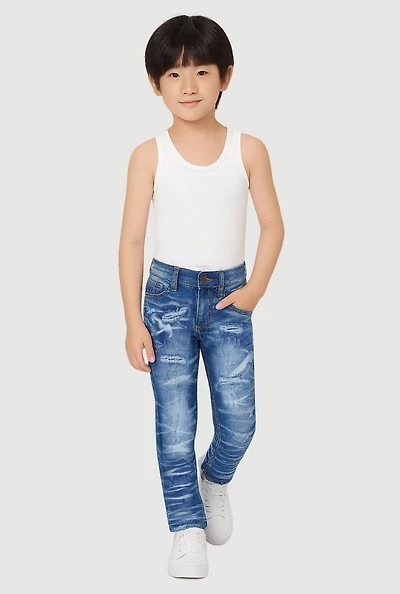 Boys Distressed Whiskered and Repair Skinny Jeans, Blue, Size 20