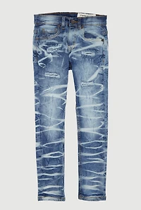 Boys Distressed Whiskered and Repair Skinny Jeans, Blue, Size 20