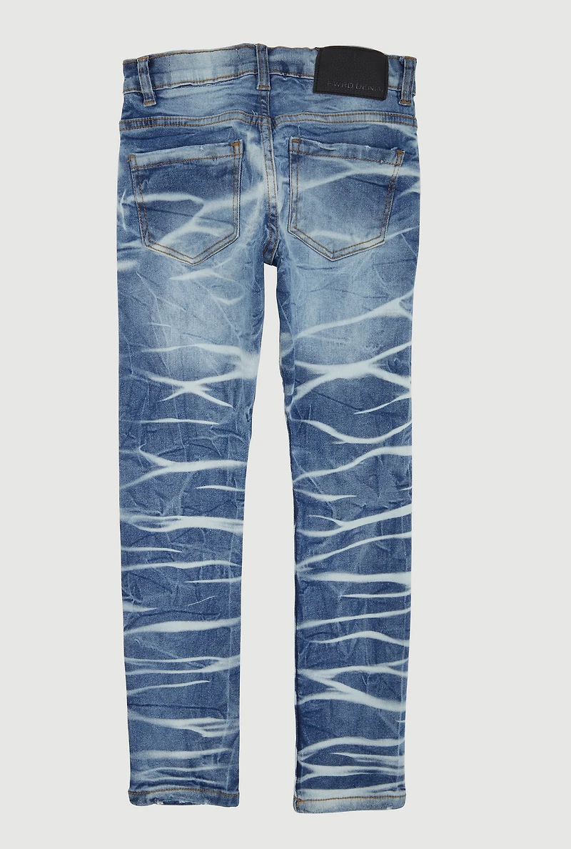 Boys Distressed Whiskered and Repair Skinny Jeans, Blue, Size 20