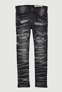 Boys Whiskered Distress and Repair Skinny Jeans, Black,