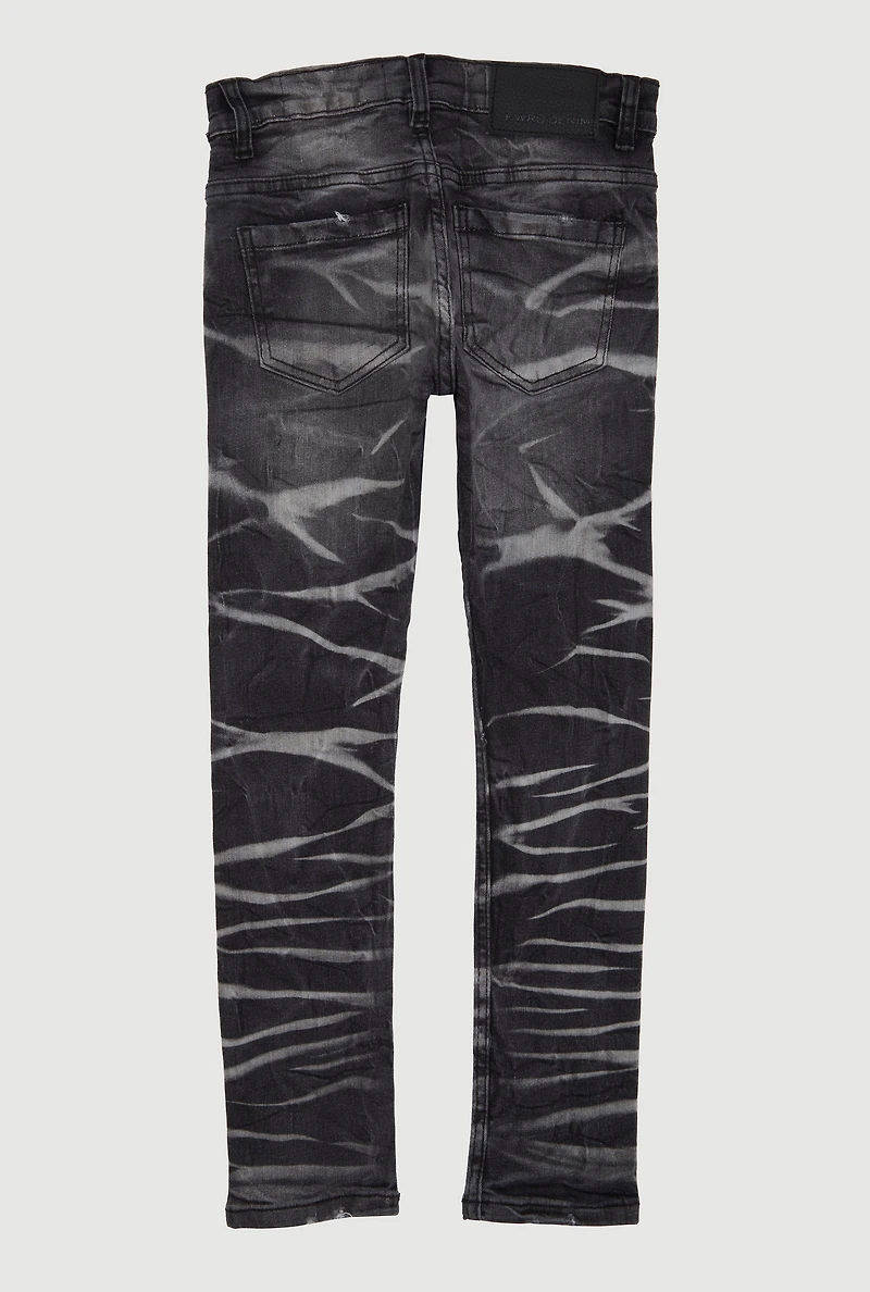 Boys Whiskered Distress and Repair Skinny Jeans, Black,