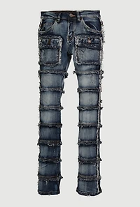 Boys Frayed Distressed Tiered Jeans, Blue, Size 16