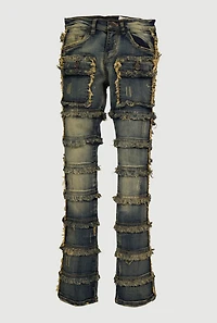 Boys Distressed Frayed Tiered Jeans, Blue, Size 10