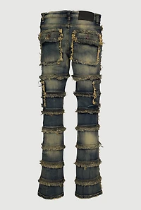 Boys Distressed Frayed Tiered Jeans, Blue, Size 10