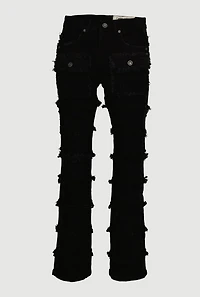 Boys Solid Distressed Frayed Tiered Jeans, Black, Size 18