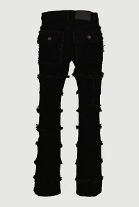 Boys Solid Distressed Frayed Tiered Jeans, Black, Size 18
