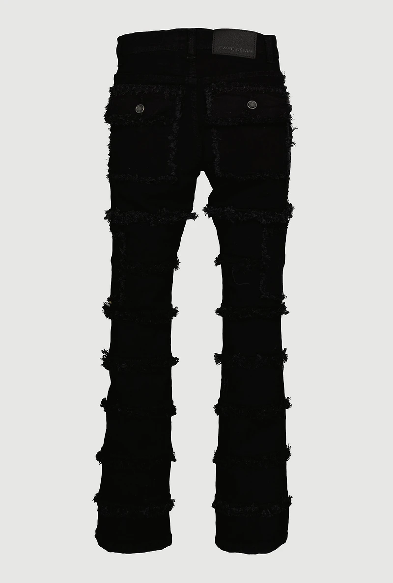 Boys Solid Distressed Frayed Tiered Jeans, Black, Size 12