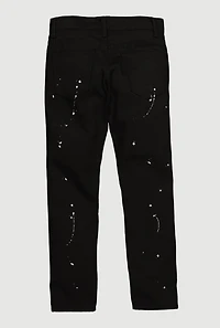 Boys Mid Rise Distressed Jeans with Paint Splatter, Black,
