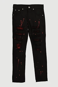 Boys Distressed Jeans with Paint Splatter, Black, Size 14
