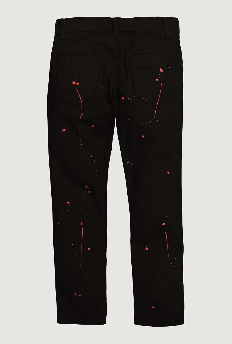 Boys Distressed Jeans with Paint Splatter, Black, Size 14