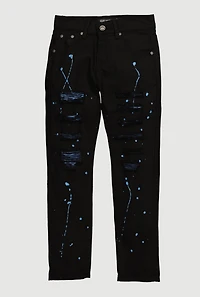 Boys Distressed Jeans with Paint Splatter Print, Black, Size 10