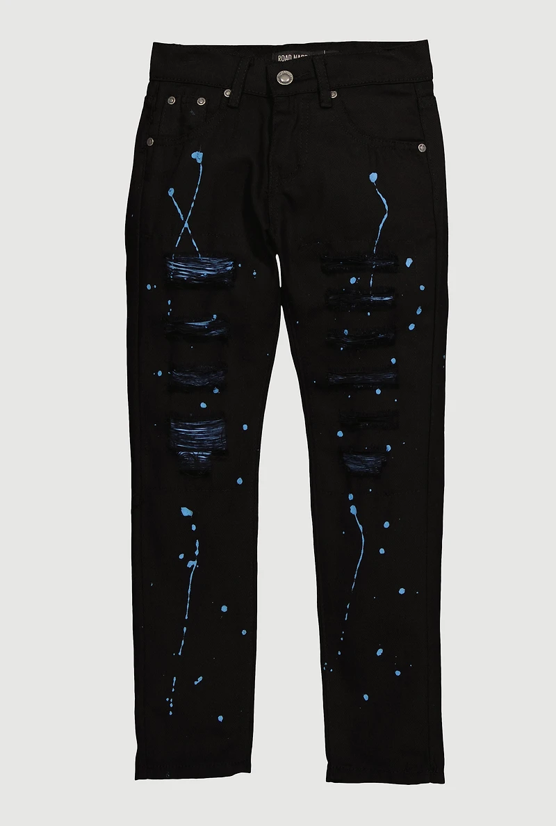 Boys Distressed Jeans with Paint Splatter Print