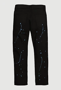 Boys Distressed Jeans with Paint Splatter Print, Black,