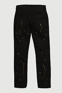 Boys Distressed Straight Leg Jeans with Paint Splatter, Black, Size 18