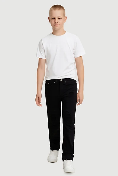 Boys Patch and Repair Straight Leg Jeans, Black, Size 16