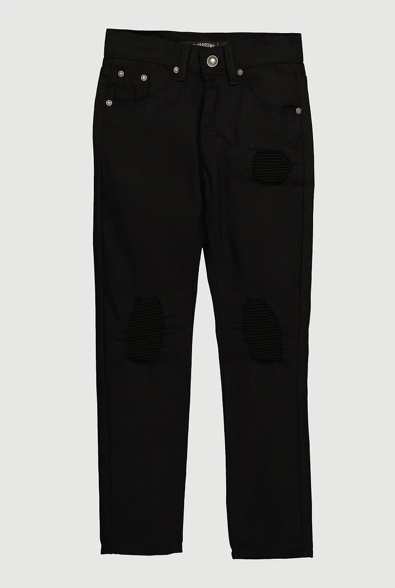 Boys Patch and Repair Straight Leg Jeans, Black, Size 16