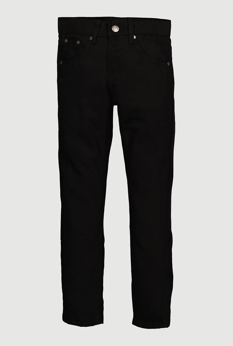 Boys Embroidered Pocket Detail Skinny Jeans, Black, Size 12