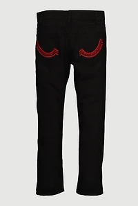 Boys Embroidered Pocket Detail Skinny Jeans, Black, Size 12