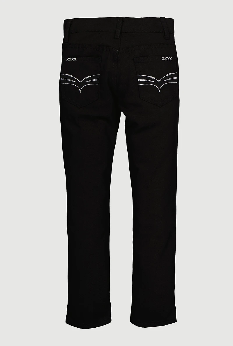 Boys Embroidered Detail Skinny Jeans, Black, Size 14