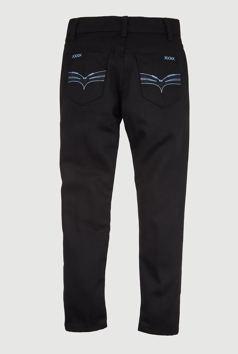 Boys Blue Stitch Embroidered Skinny Jeans, Black, Size 8
