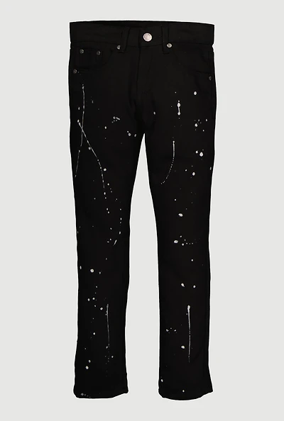 Boys Mid Rise Skinny Paint Splatter Jeans, Black, Size 12
