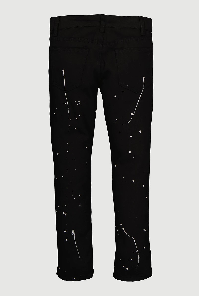 Boys Mid Rise Skinny Paint Splatter Jeans, Black, Size 14