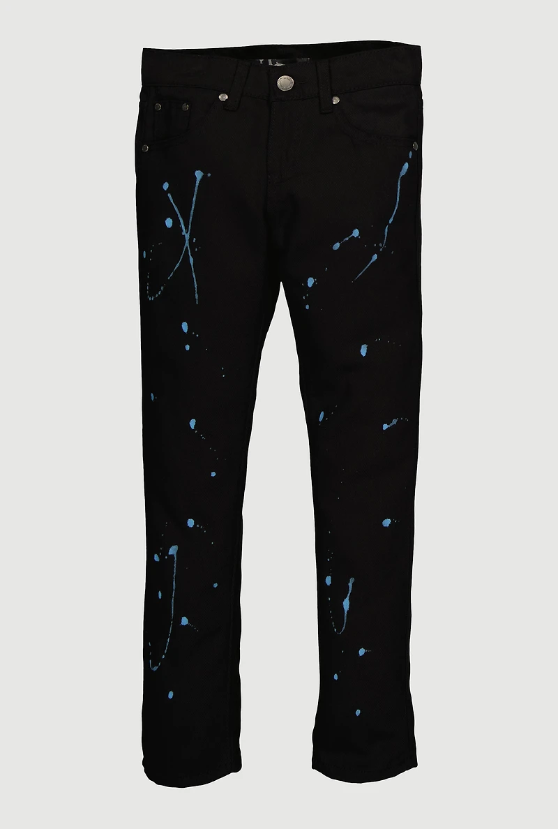 Boys Mid Rise Paint Splatter Skinny Jeans, Black,