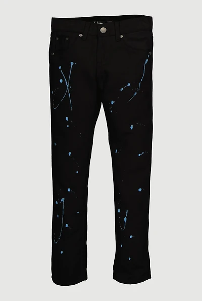 Boys Mid Rise Paint Splatter Skinny Jeans, Black,