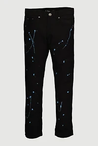 Boys Mid Rise Paint Splatter Skinny Jeans, Black,